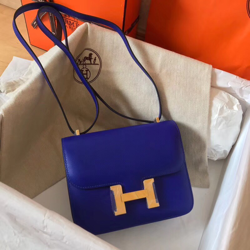 Hermes Constance 24cm Shoulder Bag In Blue Electric Epsom Leather